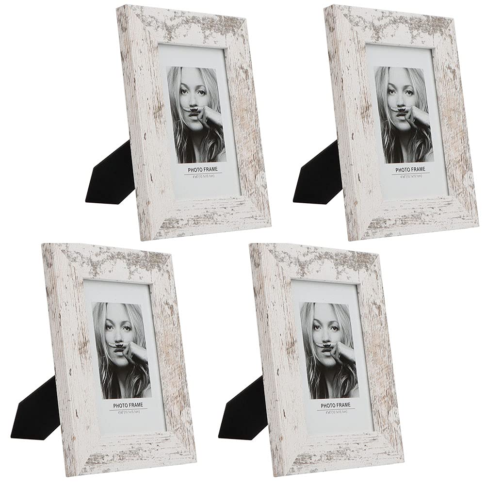 6 x 4 Inch Burned Wood Rustic Photo Frames Set of 2, Distressed Wooden Picture Frames 4 Pack with High Definition Glass for Tabletop or Wall Décor