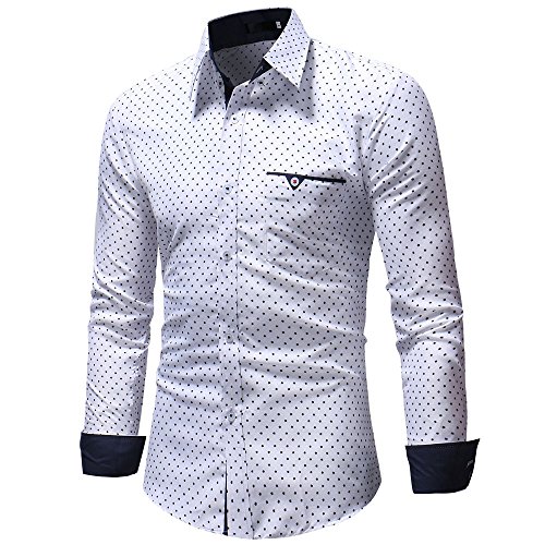 iZHH Fashion Mens Shirt Stylish Long Sleeve Slim Fit Luxury Casual Shirts Tops(White,US-XL)