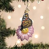 Old World Christmas Monarch Butterfly On Flower Glass Blown Ornament for Christmas Tree, Handcrafted Holiday Decoration, Insect Collection