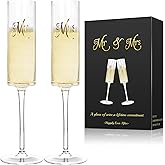 Topsky Mr & Mrs Crystal Champagne Flutes set of 2,Bride & Groom Toasting Glass,Modern & Elegant,Unique Gifts for Wedding, Anniversary,Engagement,Christmas, Birthday,7oz