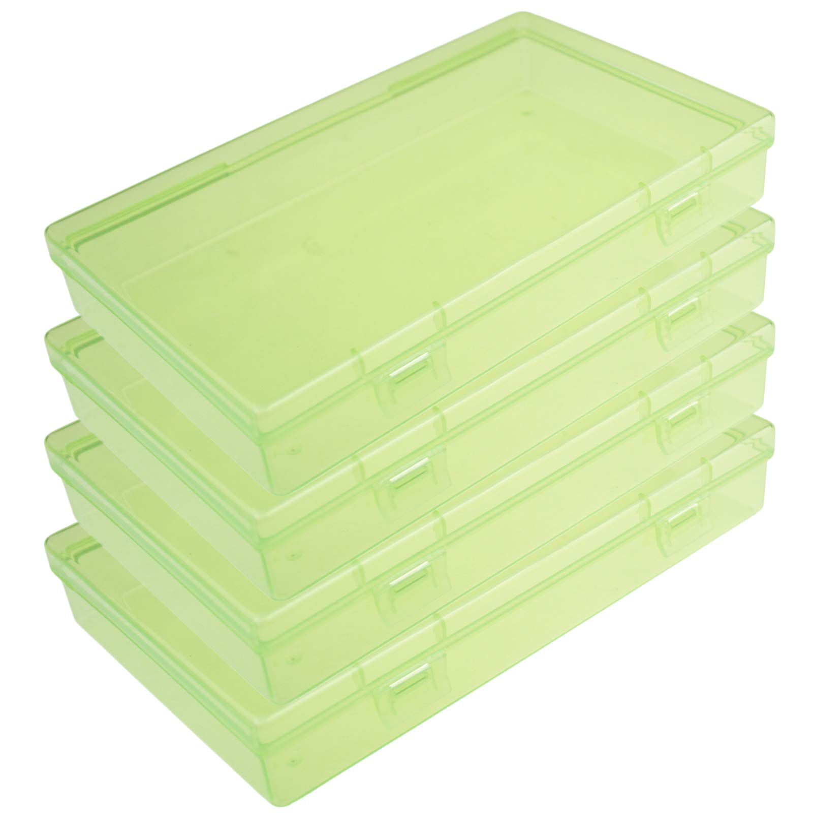 Goodma 4 Pieces Rectangular Plastic Boxes Empty Storage Organizer Containers with Hinged Lids for Small Items and Other Craft Projects (180 x 110 x 30 mm, Green)