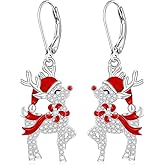 Christmas Earrings Reindeer Earrings for Women Sterling Silver Dangle Studs Reindeer Earring Leverback Deer Holiday Merry Christmas Earrings XMAS Gifts