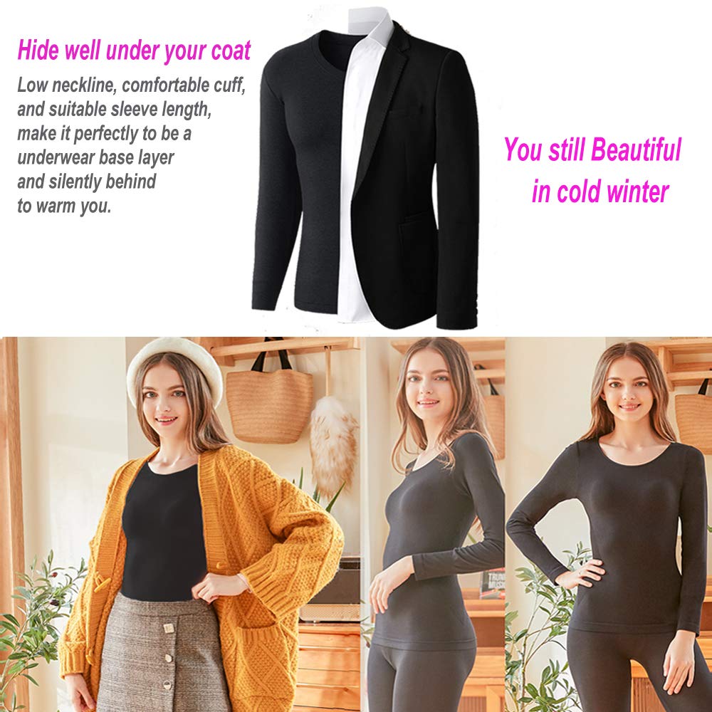 JZCreater Women Thermal Underwear Set Tight, Base Layer Top & Bottom Long John Set (Black,S)