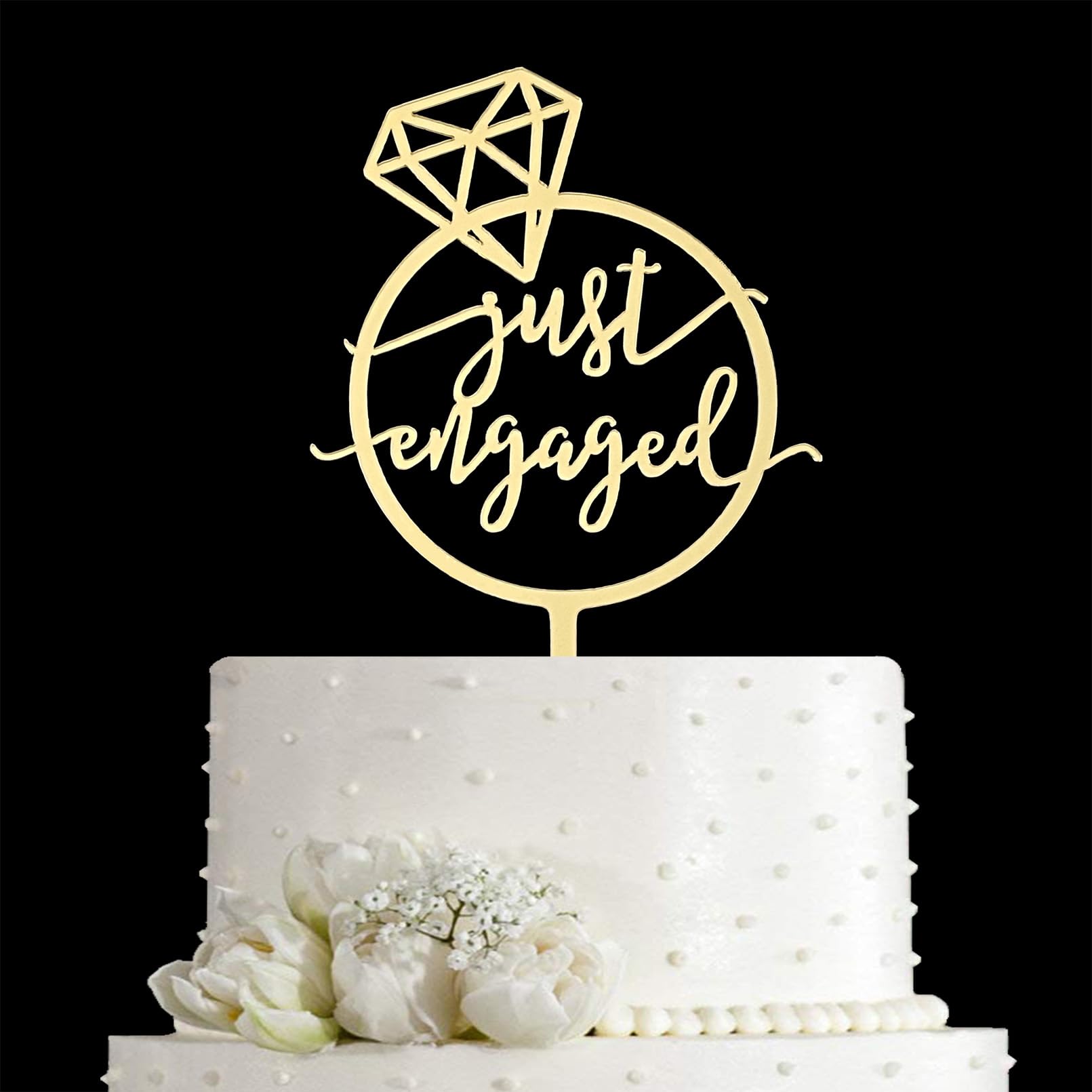 Photo 1 of JIEEIN Mirror Gold Just Engaged Cake Topper, We're Engaged Cake Pick Engagement Party Decorations, Bridal Engagement Wedding Cupcake Decoration Party Supplies