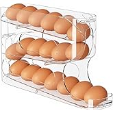 Sotfamily Clear Egg Holder for Fridge, Auto Rolling Egg Dispenser for Eggs 18 Count, FIFO Design, Space-Saving Egg Roller, Or