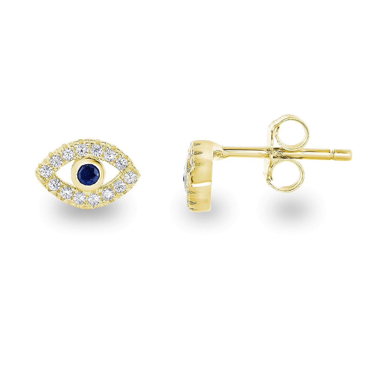 14k Yellow Gold-Plated Sterling Silver Cubic Zirconia Mini Evil Eye Jewish Symbol Stud Earrings