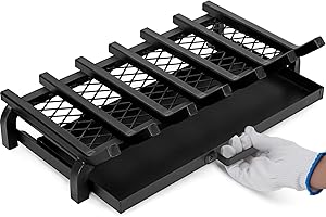 IGOHEALS Fireplace Grate 24 Inch- Wood Stove Fireplace Log Grates with Ember & Ash Trays Pan, Heavy Duty Wrought Cast Iron Rack Holder Pit for Indoor Outdoor Chimney Hearth