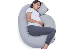 1 MIDDLE ONE Pregnancy Pillow, C Shaped Full Body Pillow for Maternity Support, Pregnant Women Sleeping Pillow with Jersey Cover (Light Grey)