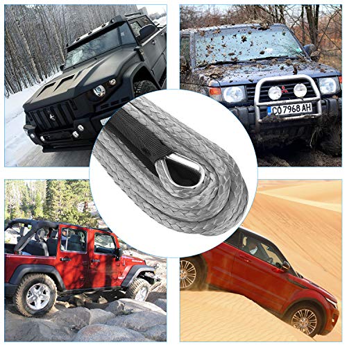 NELOMO 50'x1/4" Strong Durable Synthetic Winch Rope 7000-7700 LBS Black Fastness for ATV UTV KFI Vehicle Car Motorcycle (Black, 1/4") - Thumbnail 6