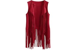 GENERIC Women's Tassel Sleeveless Vest Cowgirls Outfits 70s Hippie Western Costume Faux Suede Fringe Jacket Cardigan