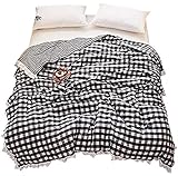 KFZ Childern Summer Quilt Comforter for Bed Set White Lacework No Pillow Covers JMLTwin Queen Size Princess Grid Stripe Modern Design for Girls Kids One Piece (Big Grid，Black White, Queen,78"x90")