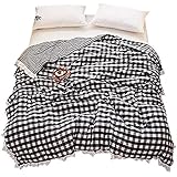KFZ Childern Summer Quilt Comforter for Bed Set White Lacework No Pillow Covers JMLTwin Queen Size Princess Grid Stripe Modern Design for Girls Kids One Piece (Big Grid，Black White, Queen,78"x90")