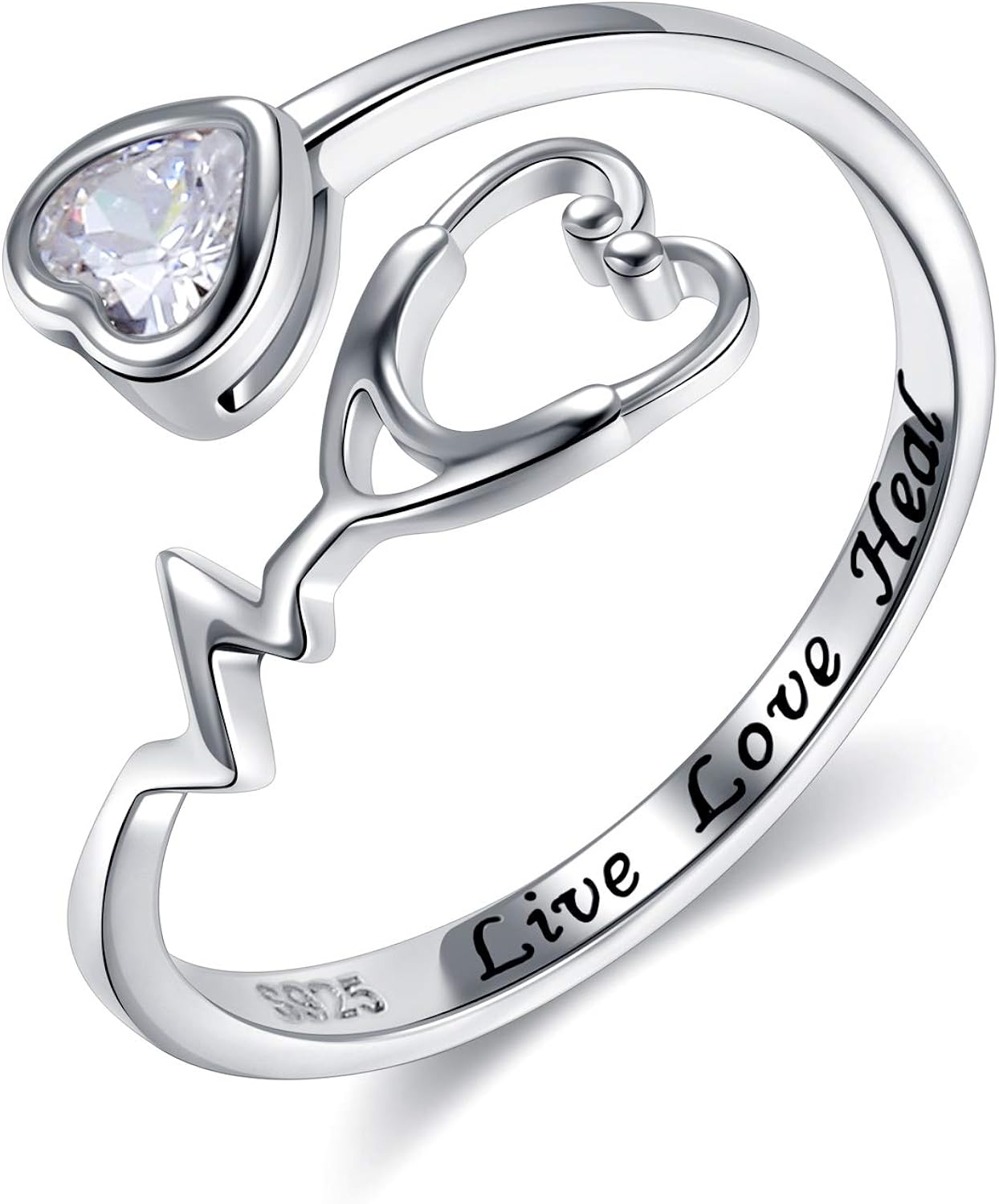 Stethoscope Ekg Ring Live Love Heal Heart Jewelry for Doctor Medical