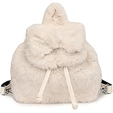 Extolove Cute Fluffy Backpack Kawaii Mini Furry Backpack Purse Y2K Bow Fuzzy Backpacks for Girls Women Plush Daypack (White)