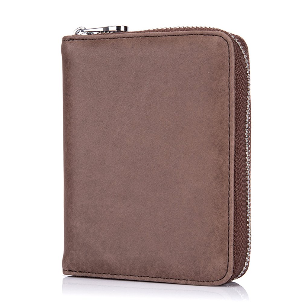 Boshiho RFID Blocking 24 Slot Credit Card Holder Wallet Real Leather Multi Card Organizer Wallet with Zipper - coffee - 4.13*5.12*1.18 inch