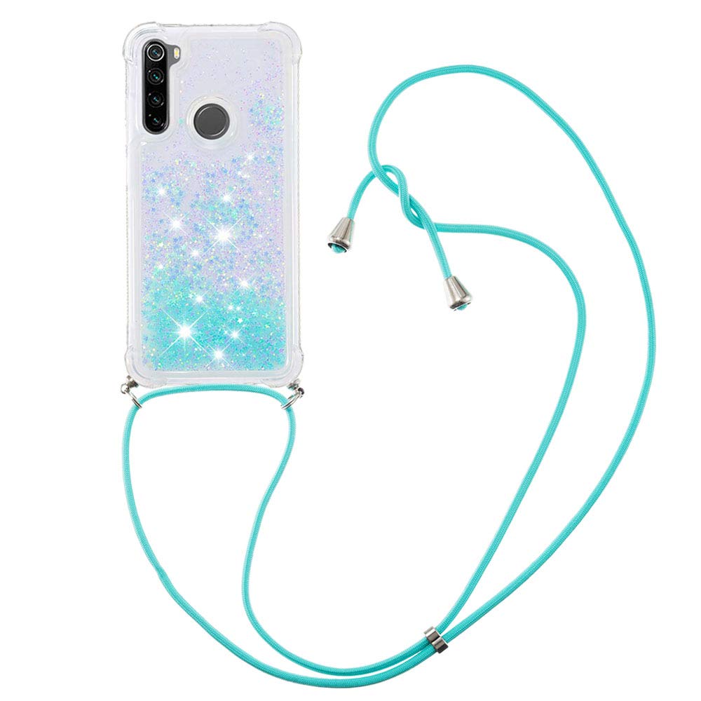 MRSTER Lanyard Phone Case for Poco X3 NFC, Bling Glitter Quicksand Liquid Sparkle Silicone TPU Case Cover With Crossbody Necklace Cord Strap for Xiaomi Poco X3 NFC. LP Star Blue