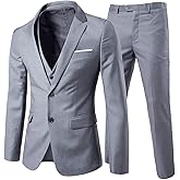 Cloudstyle Men's 3-Piece 2 Buttons Slim Fit Solid Color Jacket Smart Wedding Formal Suit