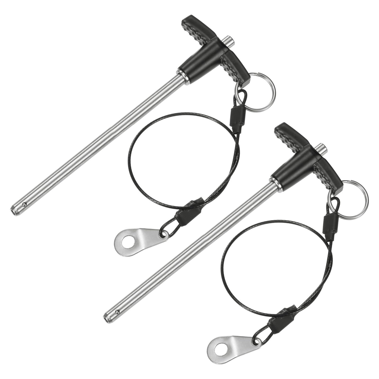 M METERXITY 2-Pack T Handle Lock Pins, 1/4"(6mm) Dia. 3-15/16"(100mm) Usage Length Push-Button Quick Release Locking Pins W Lanyard Cable for Speaker/Aviation/Gym/Machine [304 Stainless Steel]