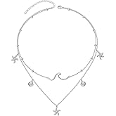 DAOSHANG Layered Necklaces for Women S925 Sterling Silver Chokers Necklace for Women Circle/Heart/Double Circle/Cross/Star/Evil Eye Necklace Handmade Bead Necklaces Adjustable