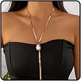 Long Gold Y Shaped Necklace for Women Trendy Baroque Pearl Lariat Necklace Chunky Long Gold Snake Chain Neck-lace Statement Jewelry Accessories Christmas Gifts for Her