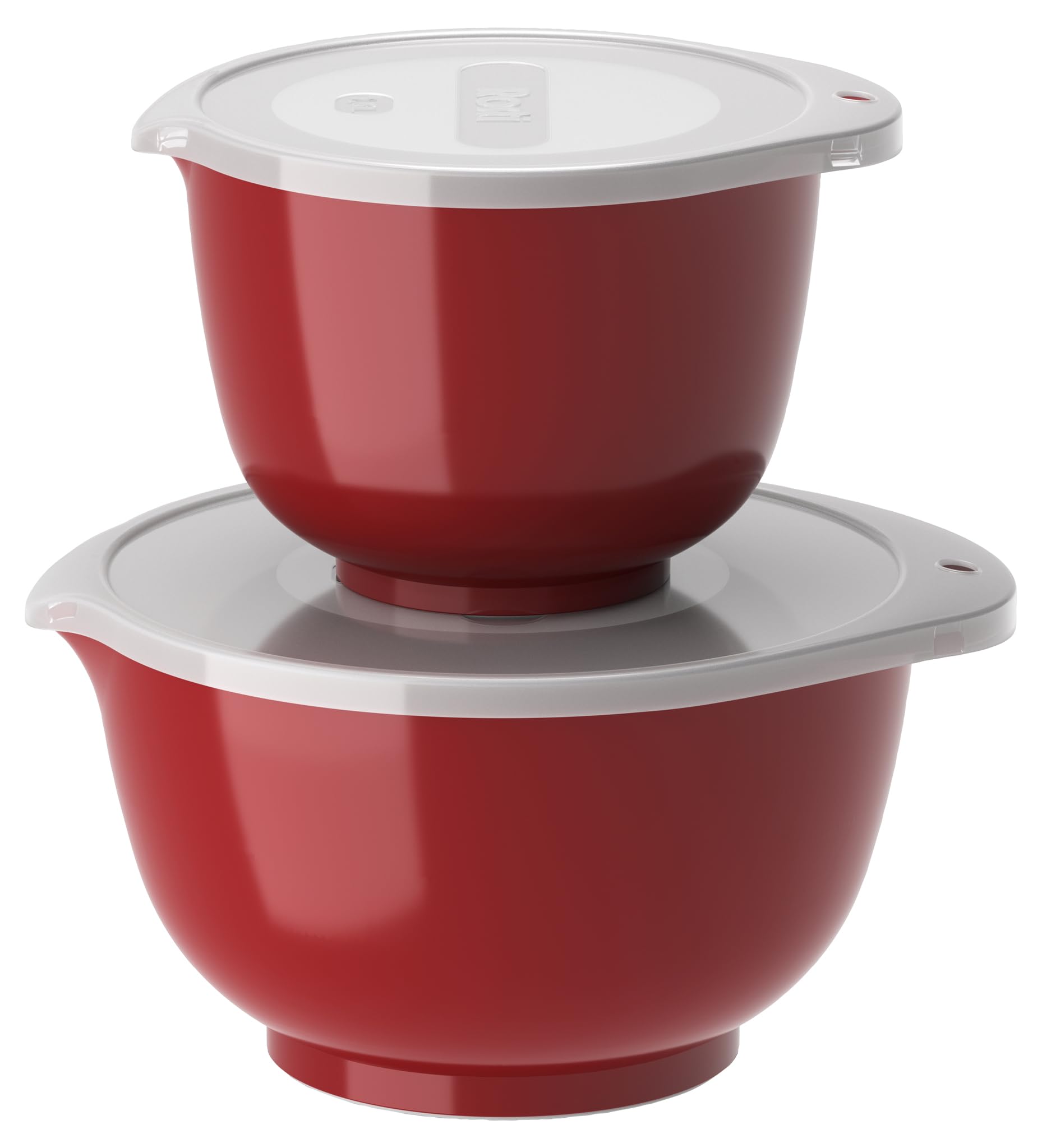 Rosti Margrethe Mixing Bowl Set – 4-Piece Set with 2 Bowls and 2 Lids, Microwave and Dishwasher Safe, Recyclable Plastic, 1.5 and 3 litres, Red