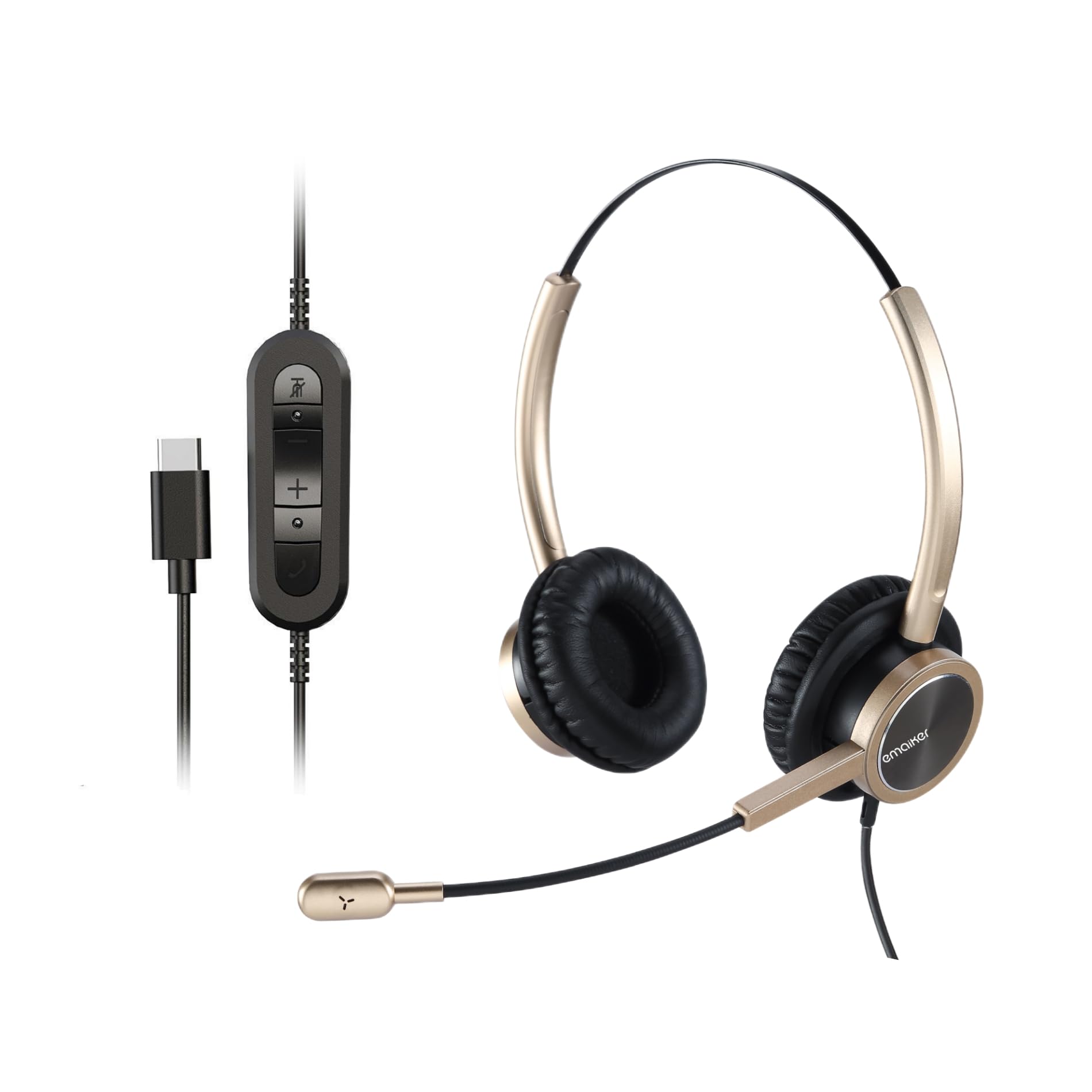 EMAIKER Gold USB Type C Headphones with Noise Canceling Microphone for Laptop, Office Wired USB-C Headset with Mute Button Works for Dictation,Teams, Zoom Meeting, Webex, Google Meet, Webinar... — image 1