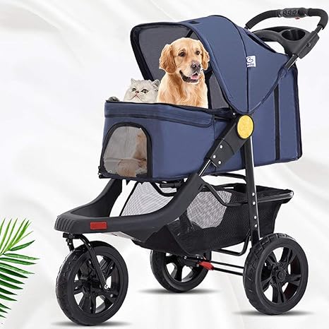 Amazon Co Jp 犬用カート カップホルダーストレージバスケット3車輪のあるペット旅行ベビーカーの折り畳み式の猫犬ベビーカー トロリー子犬ジョガーバギー犬のキャリア最大重量キロ 44lbs Color Blue ホーム キッチン