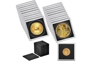 XYZsundy Coin Capsule Coin Snap Holder 2 x 2 Inch Half Dollar Coin Holder, Coin Cases for Collectors Coin Sleeves Collectors for Coin Collection Supplies (Black Foam Gasket, 20)