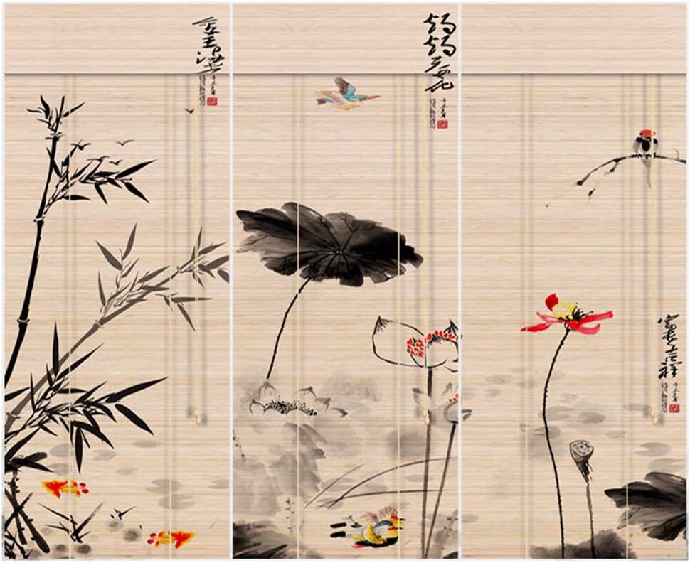 Koovin Bamboo Roller Blind Customizable,3 Pieces HD Print Divider Curtain,Office drawing room Decoration partition,4 styles