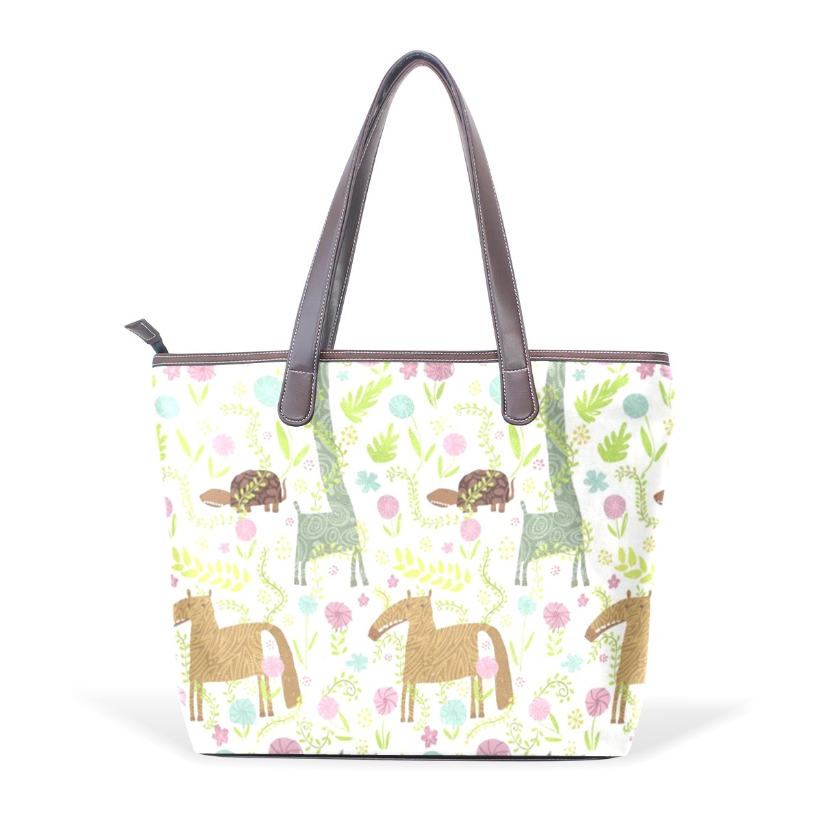 Cartoon Horses PU Leather Handbag Tote Bag Shoulder Bag Shopping Bag For Lady