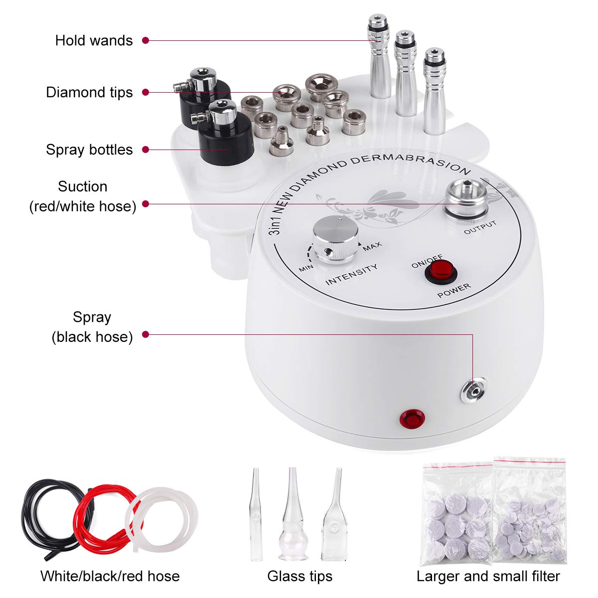 Diamond Microdermabrasion Machine, Yofuly 3 in 1 Diamond Microdermabrasion Dermabrasion Machine, 0-55cmhg Suction Power Professional Dermabrasion for Personal Home Use: Beauty