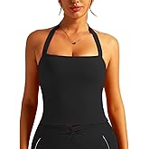 ABOCIW Womens Halter Tank Tops Workout Longline Square Neck Yoga Pilates Tops Backless Gym Bra Crop Top Camisole