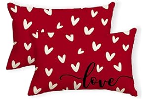 Valentines Day Pillow Covers, 12x20 Inch Set of 2, Love Heart Throw Pillow Cases, Decorative Anniversary Cushion Case for Cou