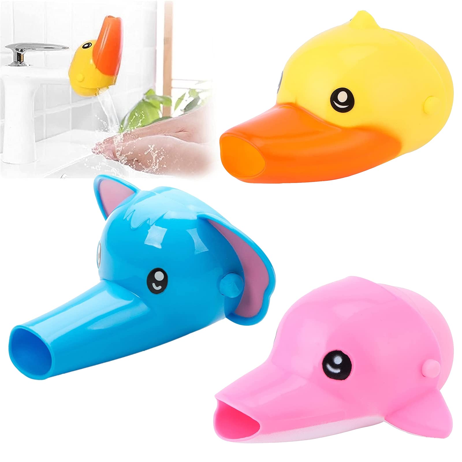 LTDYRCT061 Cartoon Children Faucet Extender 3 Pieces Kids Tap Switch Cute Animals Extenders Plastic Extension Adorable for Hands Washing Bathroom Design