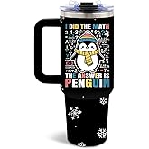 DUUV Penguin Gifts for Women Men Penguins Lovers, I Did the Math the Answer Is Penguin Tumbler 40 Oz with Handle and Straw, Cute Penguins Gifts for Birthday Thanksgiving Christmas, 1PCS