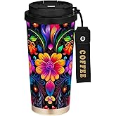 GOODOLD Colorful Mexican Floral 17oz Insulated Coffee Mug with Dual-Function Lid, Ceramic Lined Travel Tumbler for Pure Taste, Stainless Steel Water Bottle with Straw, Fits Cup Holders