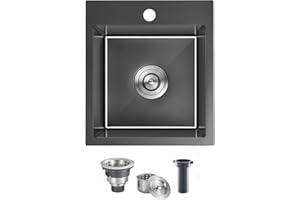 MENATT 15 x 17 Inch Drop in Kitchen Sink, 18 Gauge Stainless Steel Single Bowl Single Faucet Hole Topmount Kitchen Bar Sink or Prep Sink (Black)