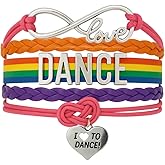 Sportybella Dance Bracelet – I Love to Dance Rainbow Charm Bracelet, Colorful Braided Leather Wrap Jewelry Gift for Dancers, Recitals, Birthdays