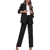 luvamia 2 Piece Outfits for Women Dressy Long Blazer Jackets High Waisted Wide Leg Pants Suits Set Business Casual Office