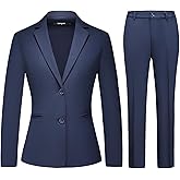 Lamgool Women's 2 Piece Business Suit Single Breasted Blazer Pant Set Slim Fit for Work Office Daily Wear