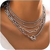 Aonklot Layered Gold Necklaces For Women Stack Gold Silver Heart Pendant Rhinestone Chain Charm Dainty Statement Jewelry Gift