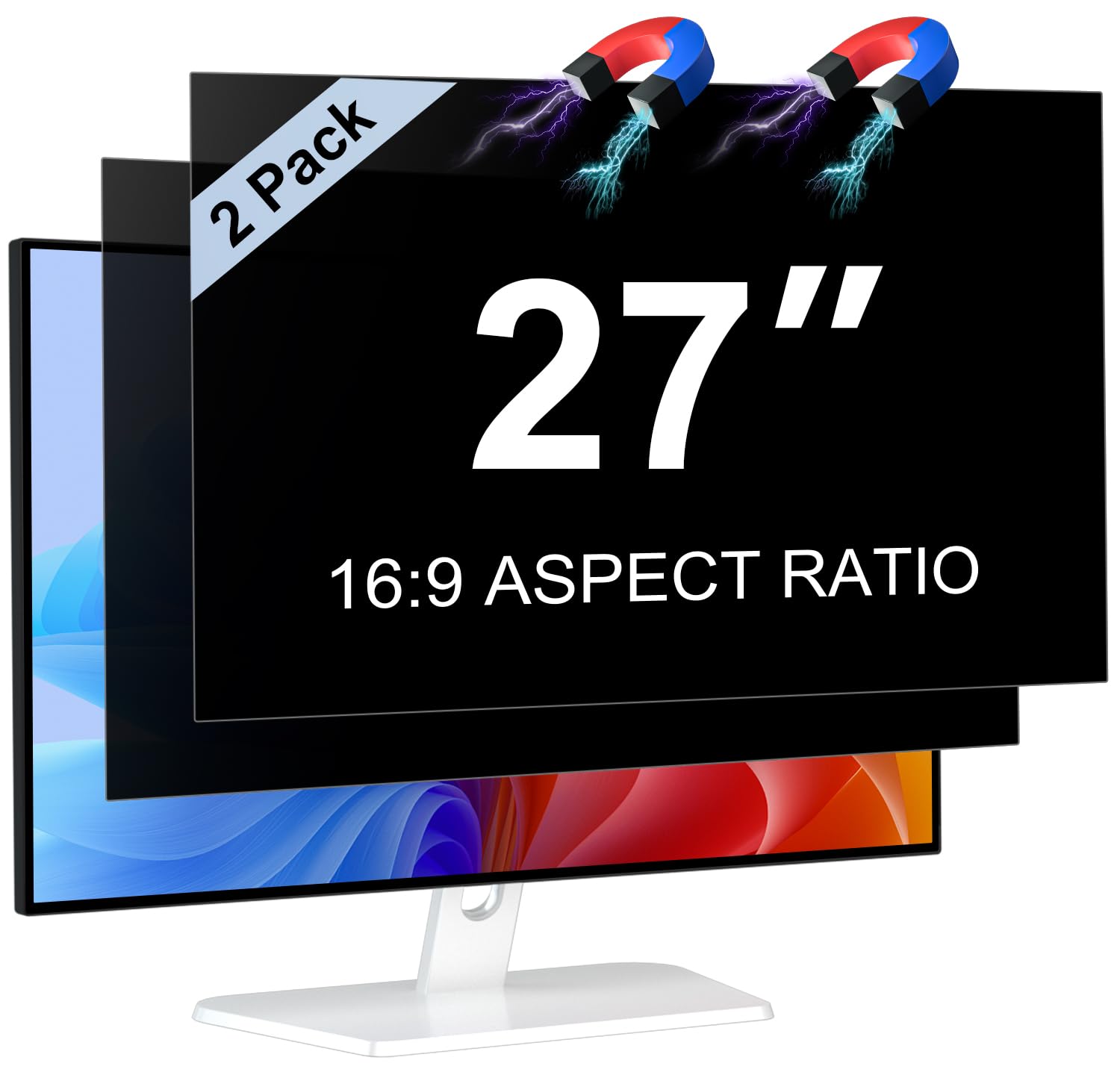 Photo 1 of [2 Pack] Magnetic 27 Inch Privacy Screen for 16:9 Aspect Ratio Widescreen Computer Monitor, Anti Glare Blue Light Protector Shield Filter for Eyes, Removable Computer Monitor Privacy Screen 27 inch