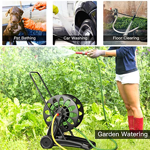 Goplus Garden Hose Reel Cart w/Quick Connectors and Adjustable Nozzle