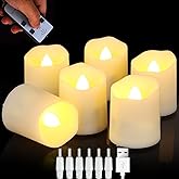 FREEPOWER Rechargeable Flameless Flickering Tea Light Candles Remote Control High Brightness Votive Candles with Cycling Timer, for Home and Holiday Decor, Pack of 6.