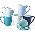 Porcelain Coffee Mugs Set of 6, 13 Ounce Coffee Cups with Handle, Ceramic Tea Mugs for Latte, Hot Tea, Cappuccino, Mocha, Cocoa, Blue Assorted Colors Mug Gift Set, Dishwasher and Microwave Safe