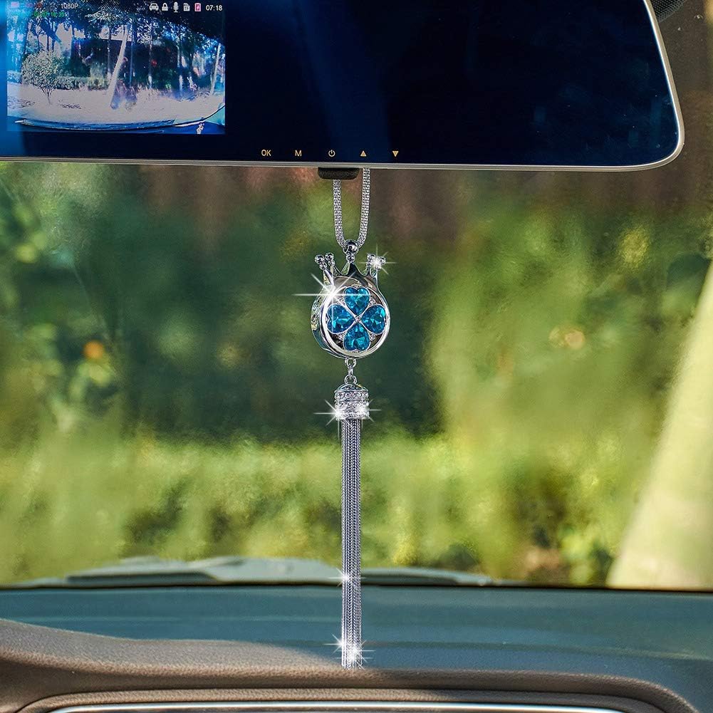 UR URLIFEHALL Crystal Crown Car Hanging Ornament Car Rear View Mirror Pendant Car Accessories Home Decor (Blue)