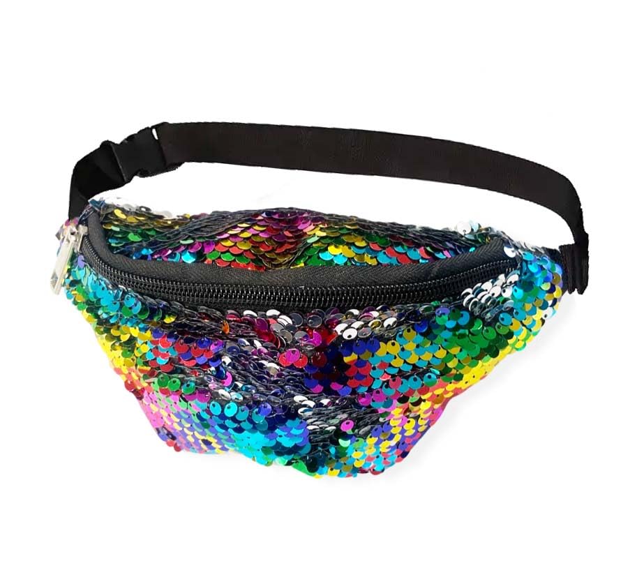 Small Rainbow Sequin Bum Bag Fanny Pack Travel Waist Money Belt Wallet Pouch UK