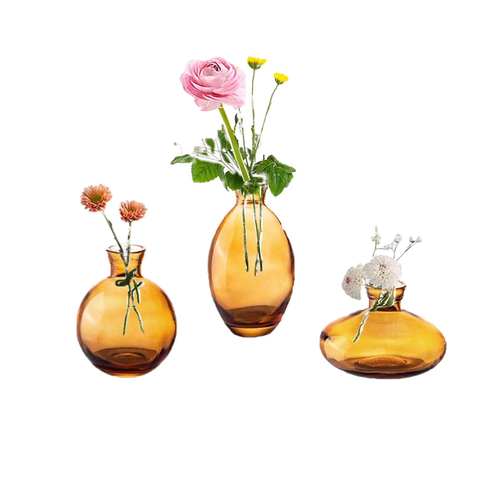 Bud Vases Glass EylKoi Mordern - 3pcs/set Amber Small Vases for Centerpieces, Small Vase Mini Vases Flower Vase Mini Tiny Vases for Home Decor Wedding Decorative Centerpieces, Events Bookshelf