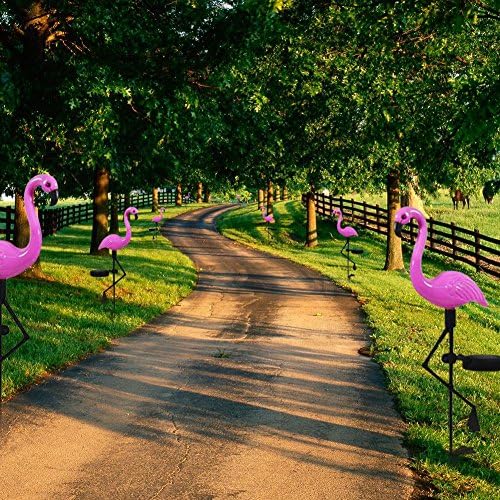 Longshow Solar Flamingo Lights, Waterproof Outdoor Light from Solar Powered Earth Stake from LED Flamingo Stake Pole, Perfect for Garden Lawn Decoration