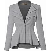 Hybrid & Company Women's Casual Work Office Dressy Double Lapel Single Button Peplum Comfortable Blazer